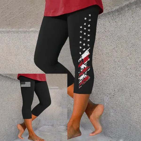 Women's Independence Day Cross Flag Print Casual Leggings