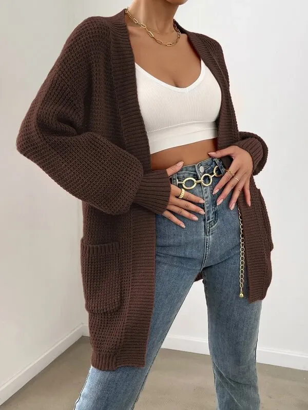 Dual Pocket Drop Shoulder Sweater Cardigan