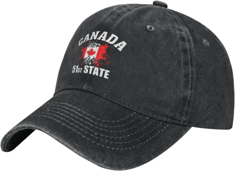 Make Canada 51st State Hat Washed Denim Unisex Fashion Trucker Baseball Cap