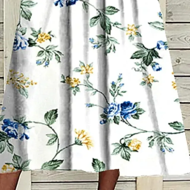 Women's Casual Dress Midi Dress White Blue Green Short Sleeve Floral Ruched Summer Spring Crew Neck Basic Loose Fit 2023 S M L XL XXL 3XL