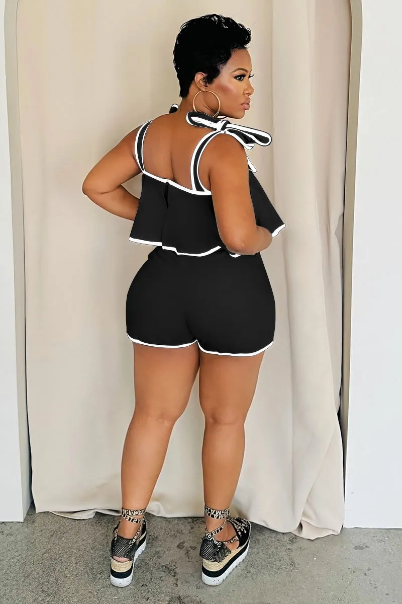 Ribbon Loose-Fit Cami Top Colorblock Trim Shorts 2pcs Set-White