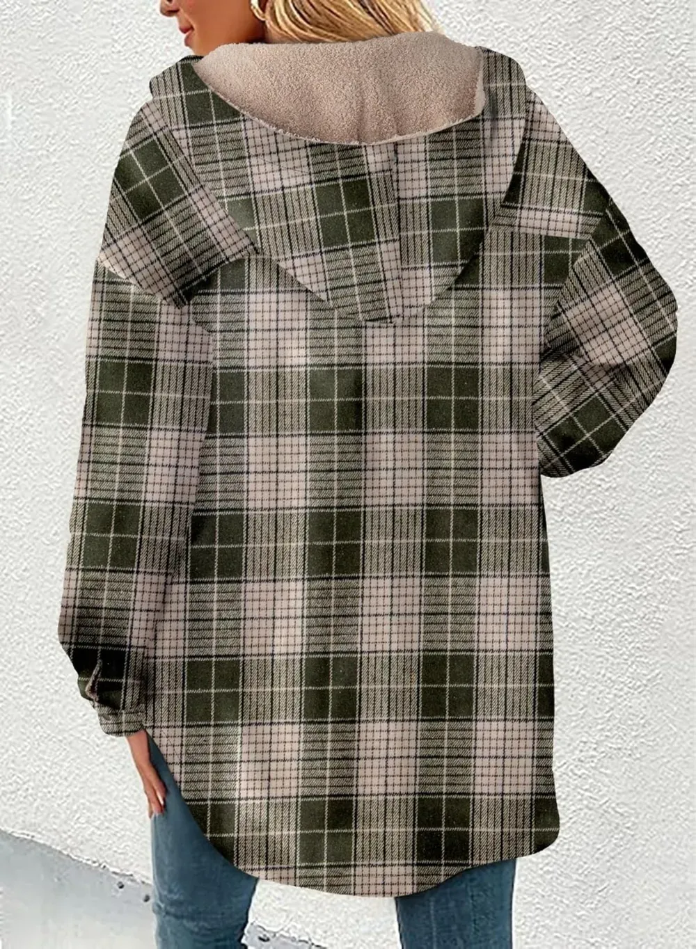 Women's Flannel Hooded Plaid 2025 Shacket Thick Coat Winter Coat for Warmth Button down Warm and Fuzzy Fleece Jacket