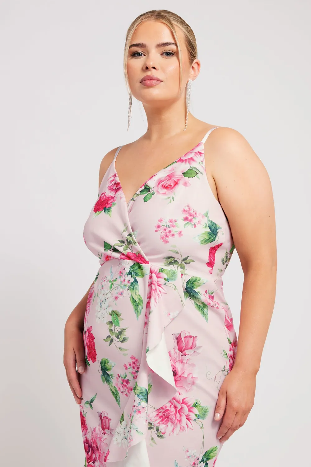 YOURS LONDON Curve Pink Floral Print Ruffle Midi Dress