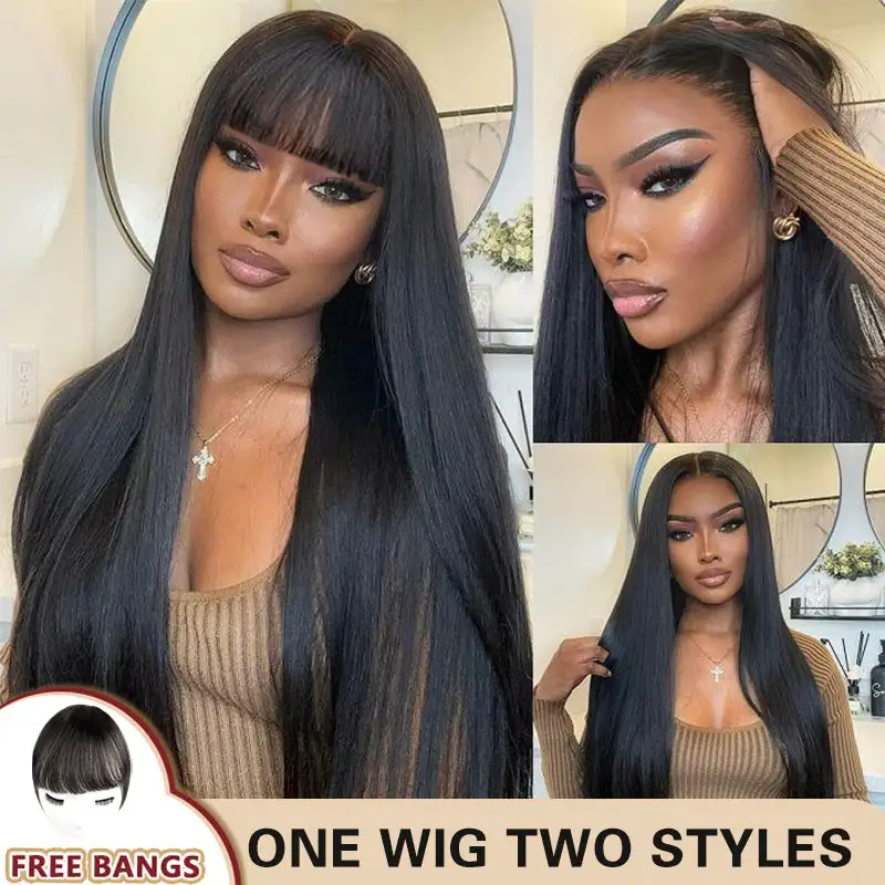 One Wig Two Styles | Glueless 5x5/9x6 Straight Lace Closure Wig With FREE Removeable Bangs