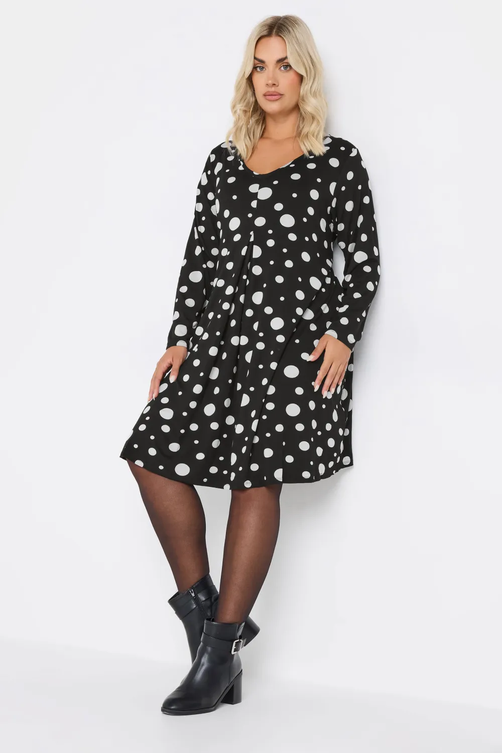 YOURS Curve Black Polka Dot Print Mini Dress
