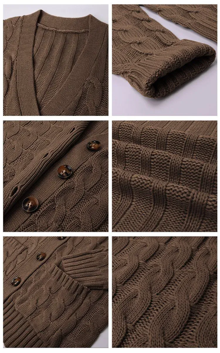 Knitted Solid Color Button Down Chunky Outwear Cardigan
