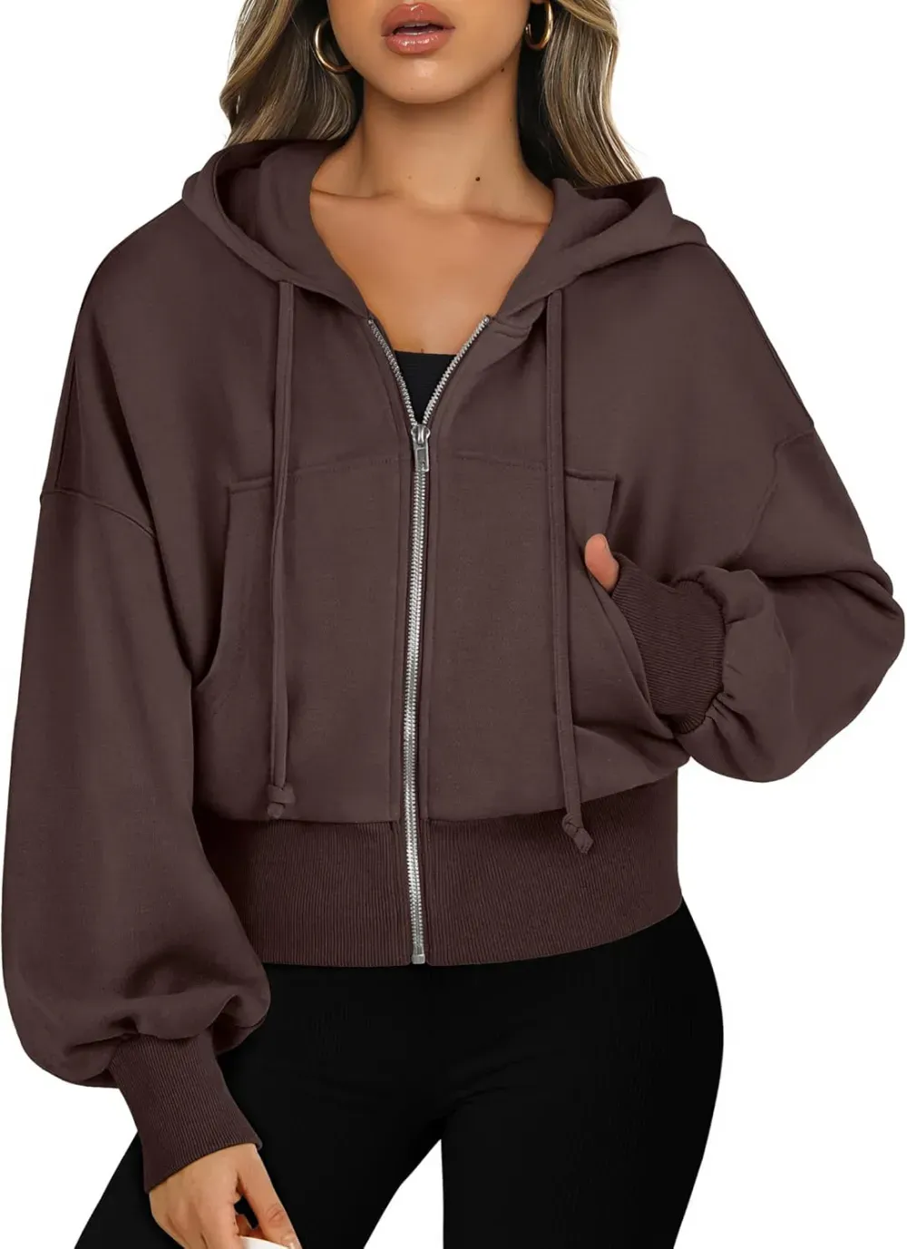 Women's Zip Up Hoodies Cropped Sweatshirts Full Zip Jackets Casual Fashion Fall Outfits Winter Clothes