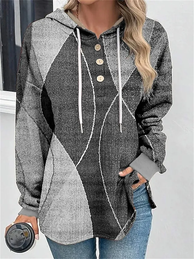 Women's Hoodie Sweatshirt Pullover Basic Button Drawstring Yellow Red Blue Color Block Casual Sports Hoodie Long Sleeve Top Micro-elastic Fall & Winter