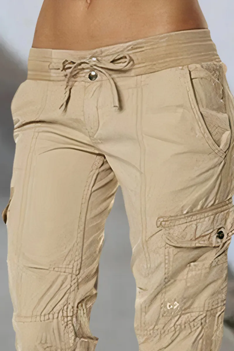 Drawstring Pocket Side Low Waist Pants