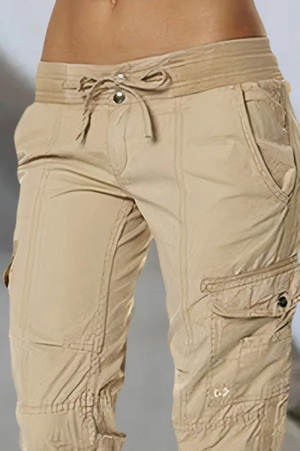 Drawstring Pocket Side Low Waist Pants