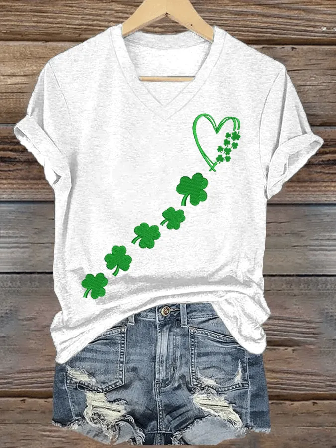 Women's St. Patrick's Day Printed V-Neck T-Shirt