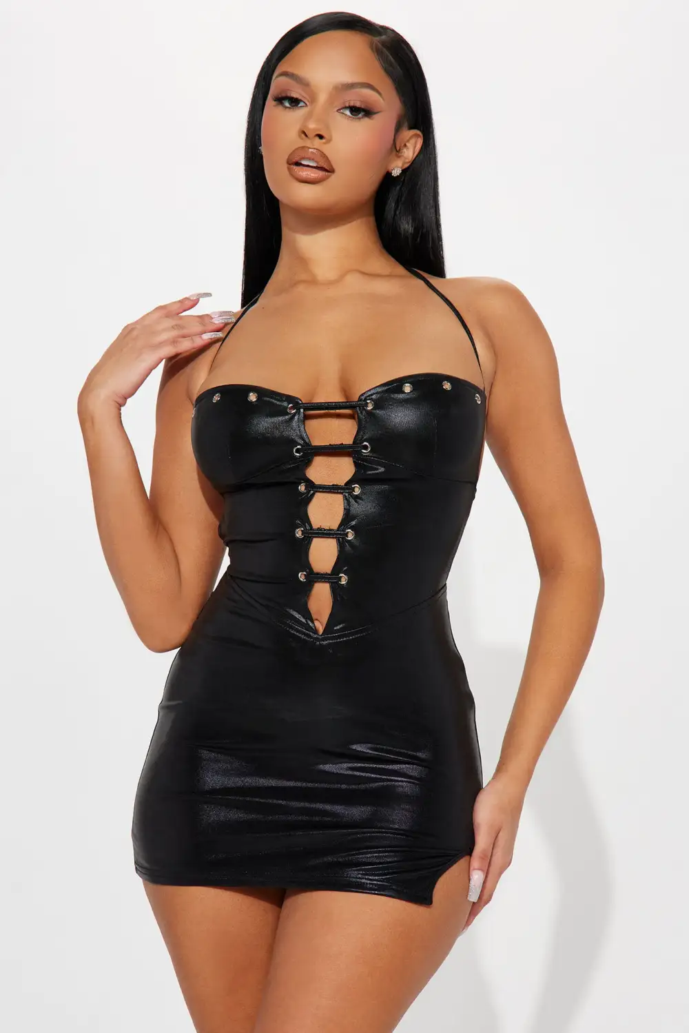 Ashlynn Lace Up Mini Dress - Black