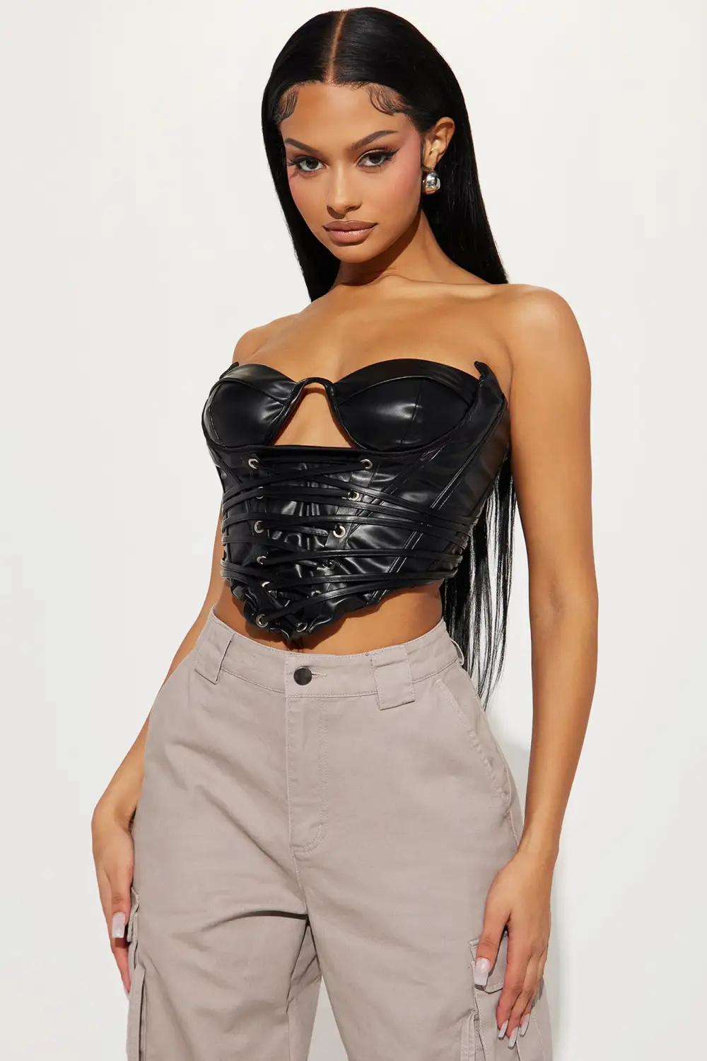Keep Up With Me Faux Leather Corset - Black