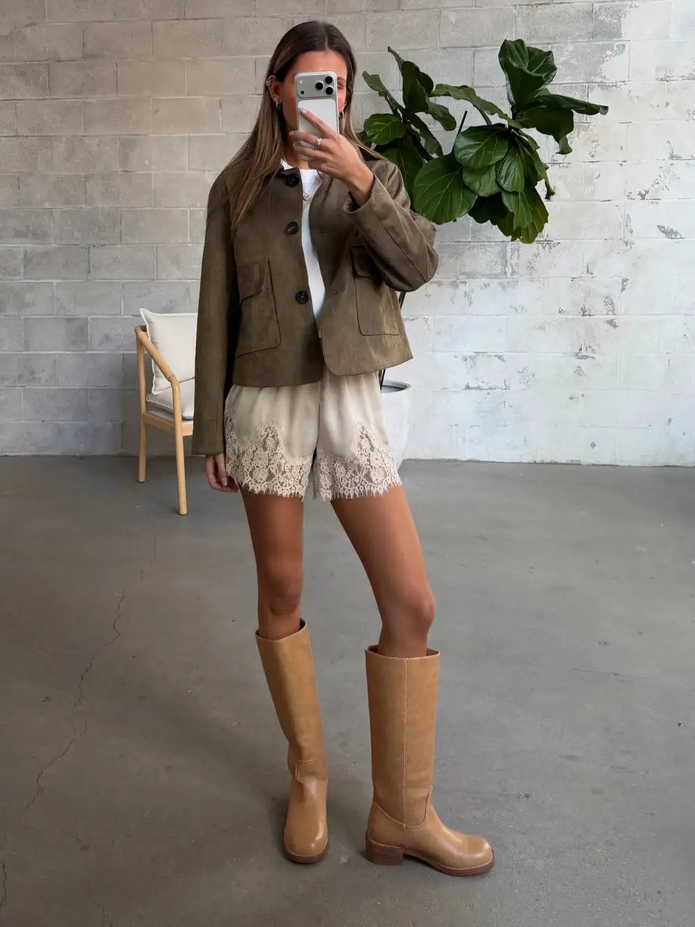 Lace Trim Satin Pull-On Shorts