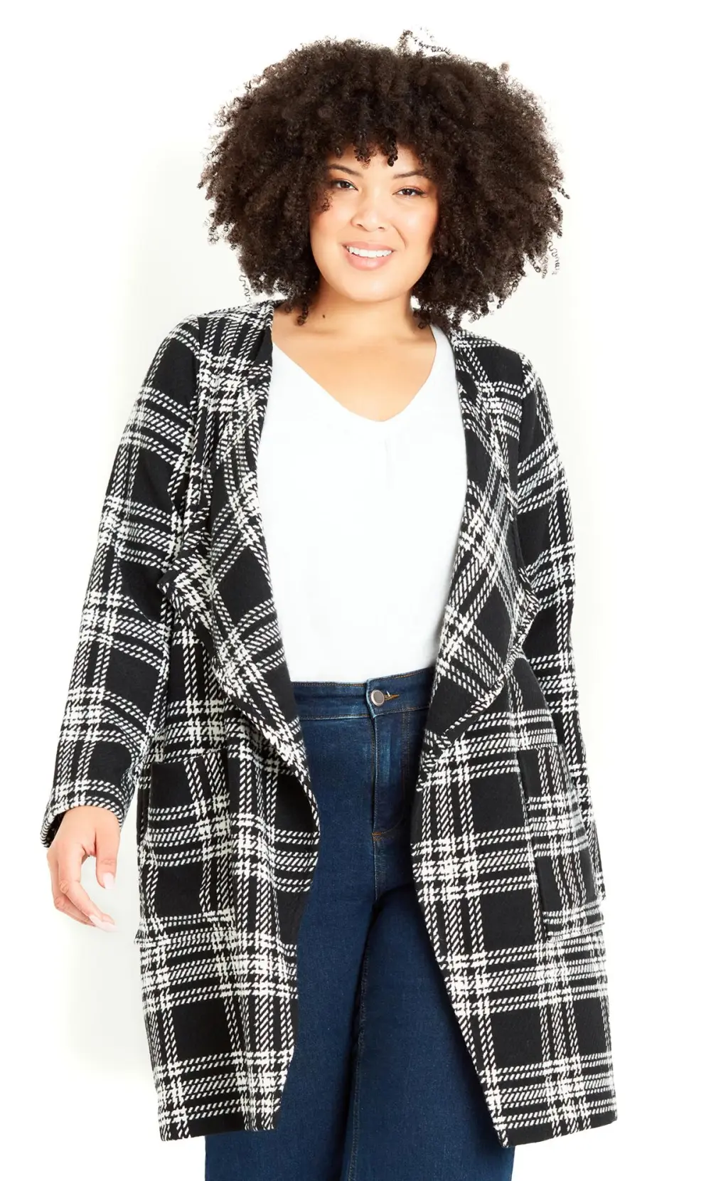 Evans Black Checked Waterfall Jacket