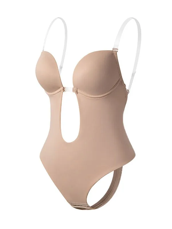 Deep V backless belly corset evening dress shapewear invisible straps bra