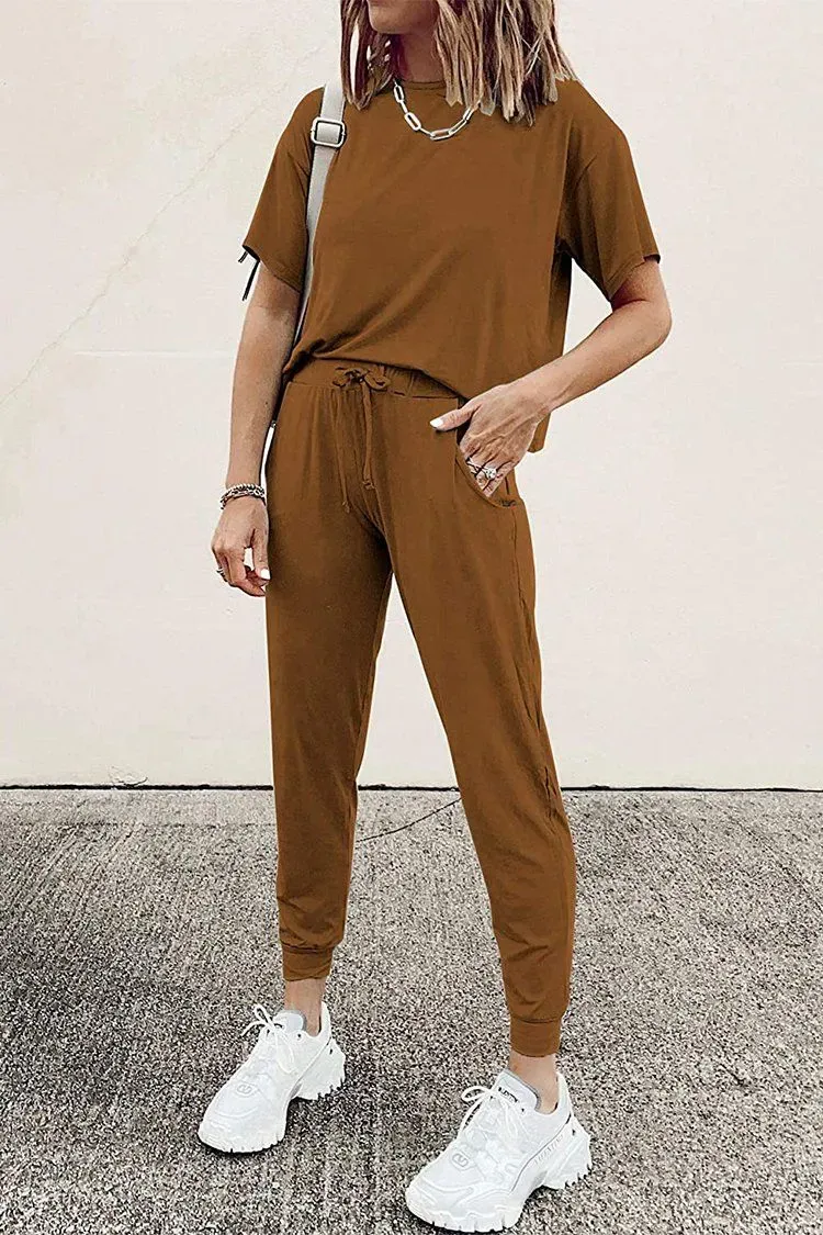 Two Piece Outfit Short Sleeve  Pullover Tops Tracksuits