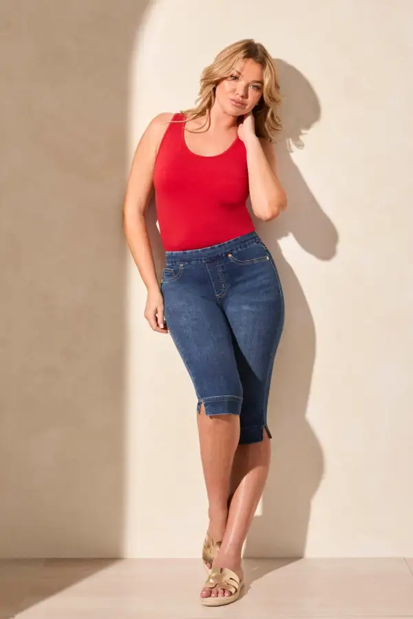 Audrey Comfort Stretch Pull-On Denim Capris-Stormyblue