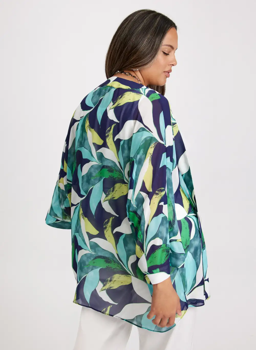 Tropical Print Open Cardigan