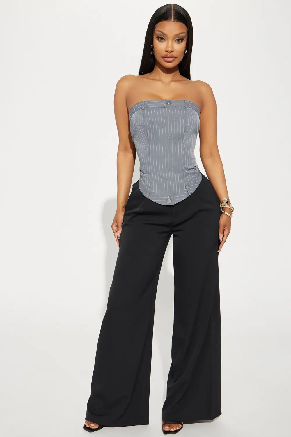 Vernee Pinstripe Tube Top - Grey/combo