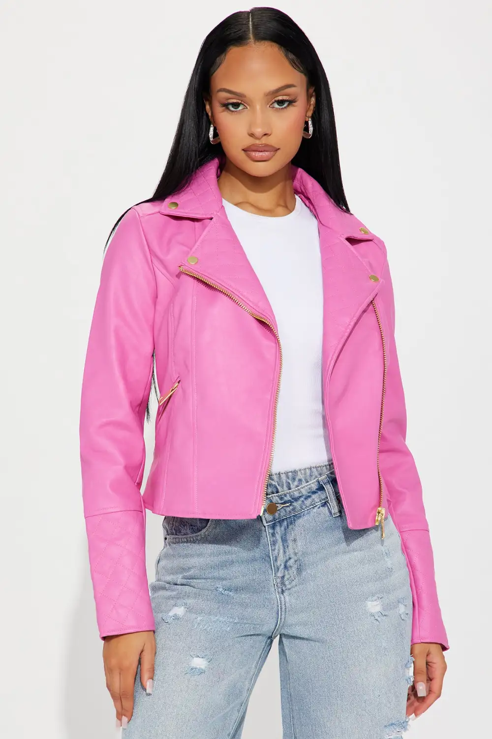 Out For A Ride Vegan Leather Moto Jacket - Pink/Pink