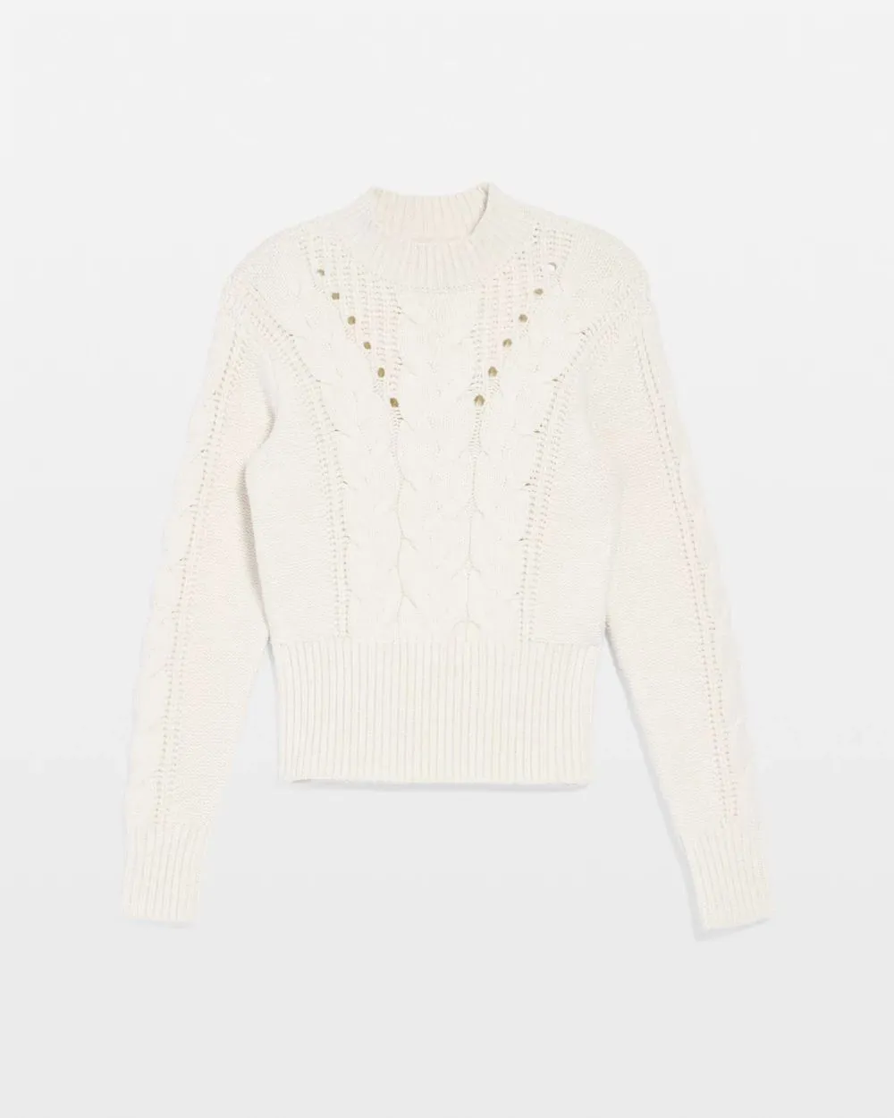 Cabled Mock Neck Pullover Sweater