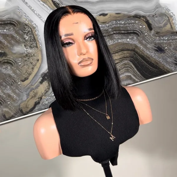 Sterly #1 Jet Black Human Hair Wigs 13×6 Straight Short Bob Wigs For Women