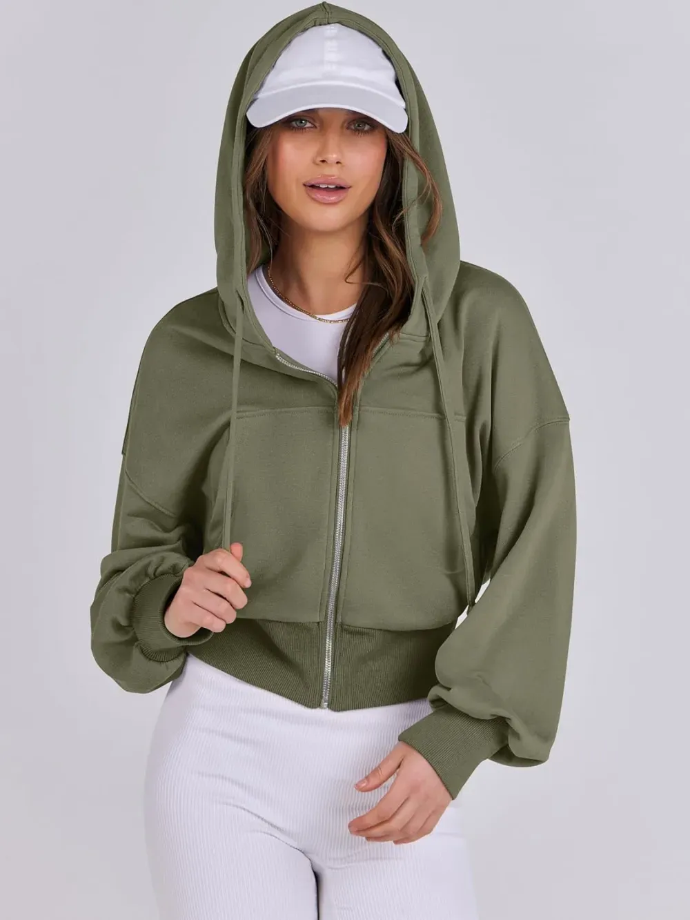 Women's Zip Up Hoodies Cropped Sweatshirts Full Zip Jackets Casual Fashion Fall Outfits Winter Clothes