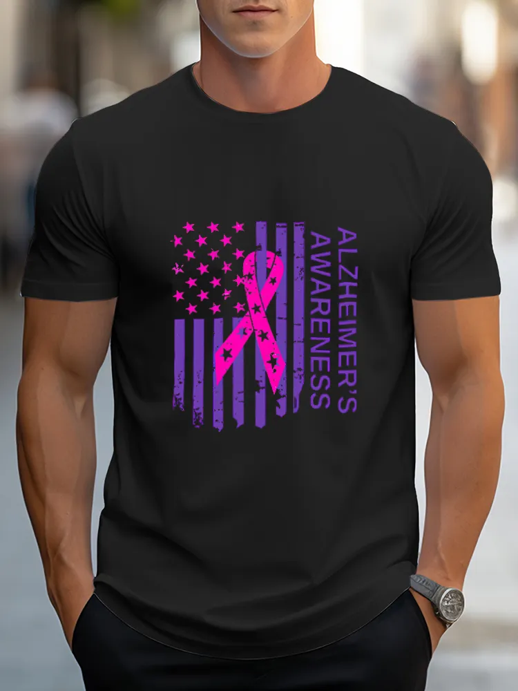 Men'S Round-Neck Short-Sleeved T-Shirt Alzheimer'S Awareness Prints