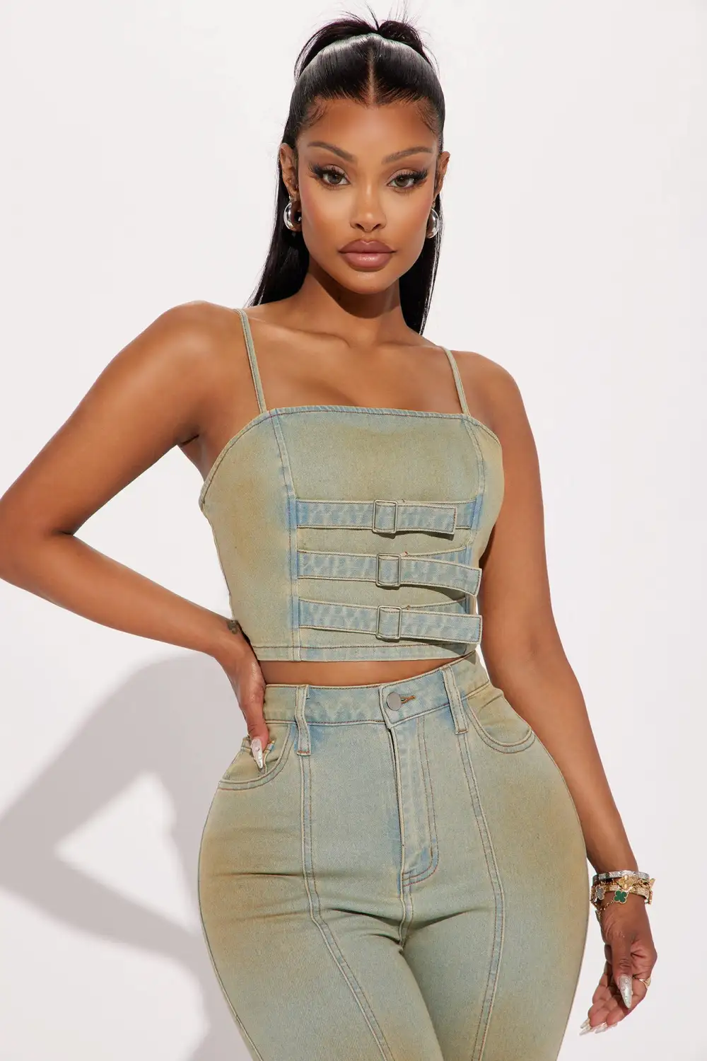 Fiona Tinted Stretch Denim Top - Light Wash