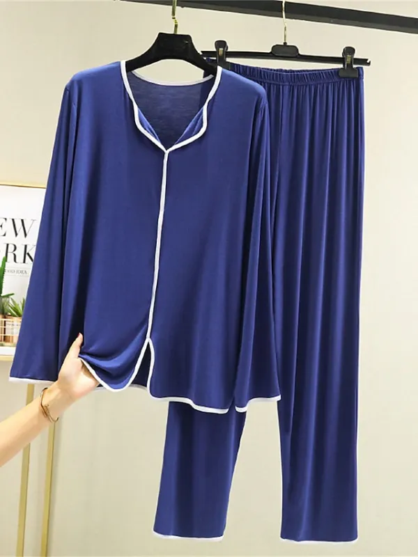 Women's Pajamas Pajama Top and Pant Sets 2 Pieces Pure Color Fashion Casual Soft Home Daily Bed Modal Breathable Lapel Long Sleeve Pant Summer Spring Yellow Pink