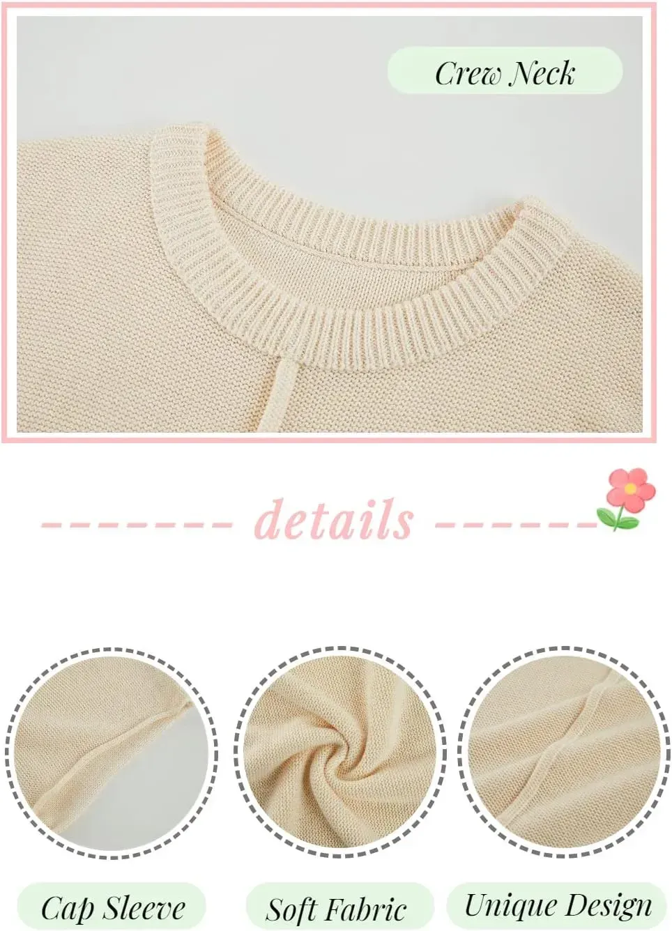 Saodimallsu Womens Summer Cap Sleeve Tops Casual Crew Neck Loose Fit Knit Lightweight Sweater Pullover Top