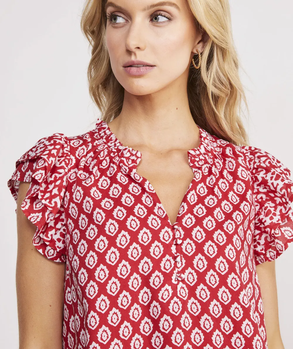 Vineyard Tile Ruffle Top