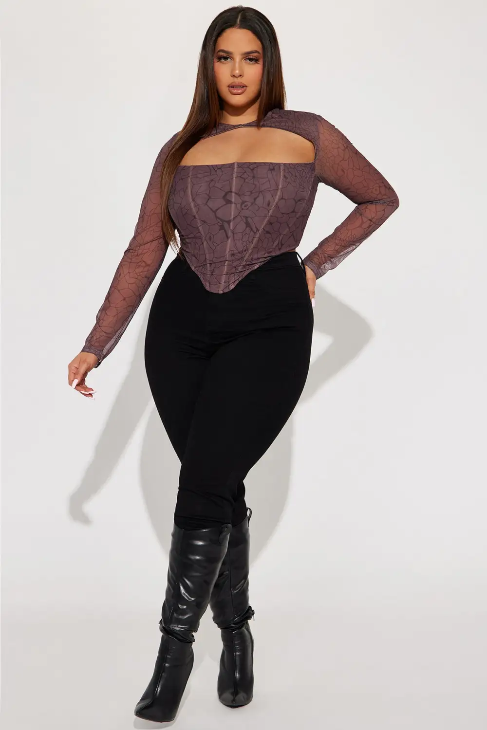 Annita Mesh Corset Top - Brown/combo