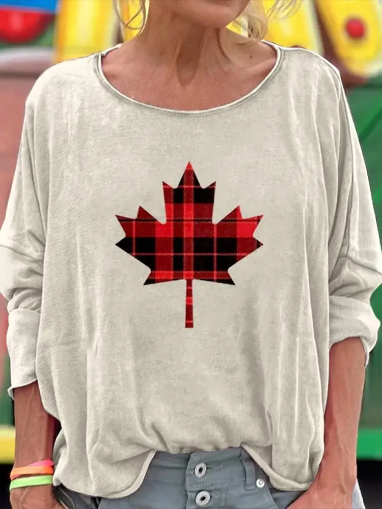 Women's Canadian Check Maple Leaf Print Sweatshirt