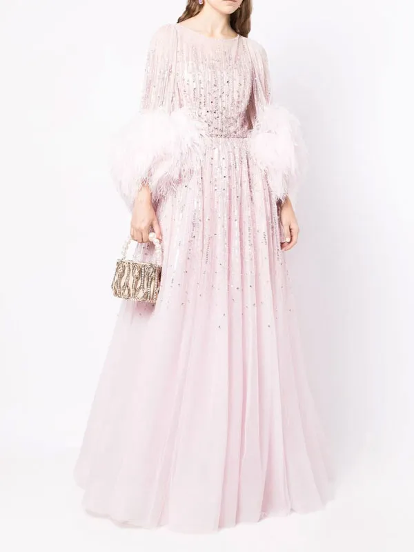 feather cuff sequin party ladies dress