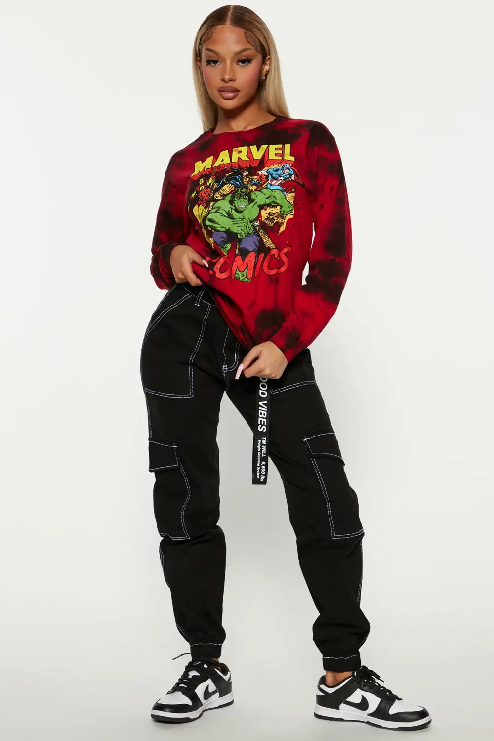 Marvel Comics Tie-Dye Long Sleeve Top - Red/combo