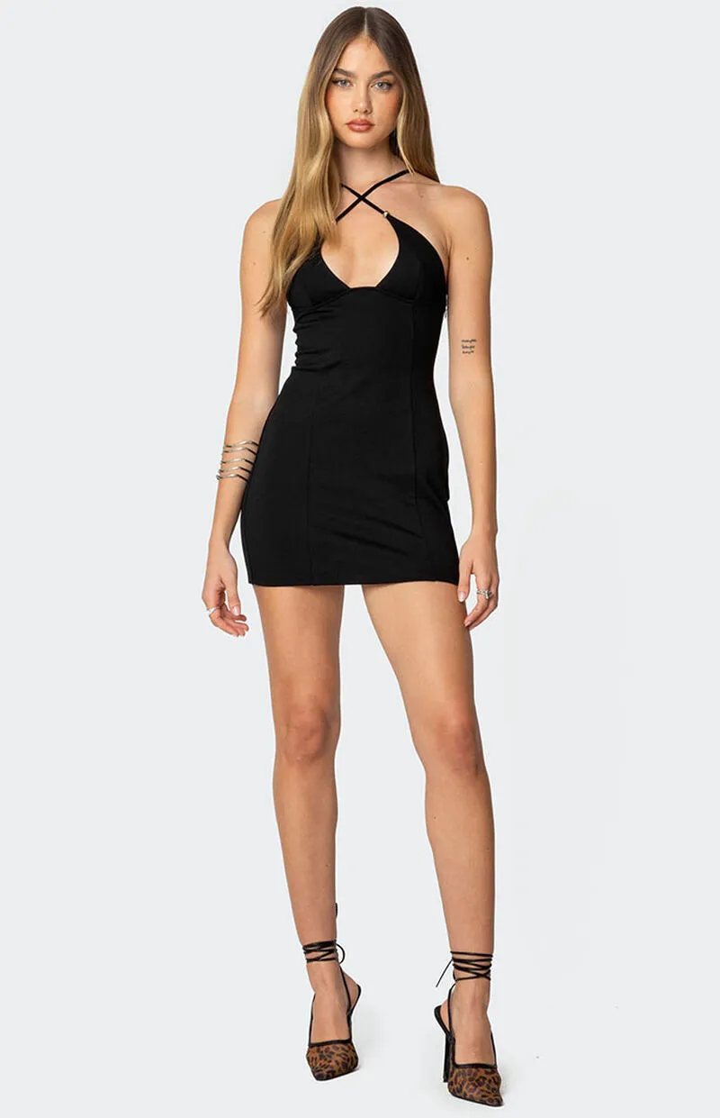 Edikted Louie Crossover Beaded Mini Dress