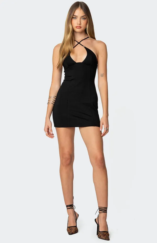 Edikted Louie Crossover Beaded Mini Dress
