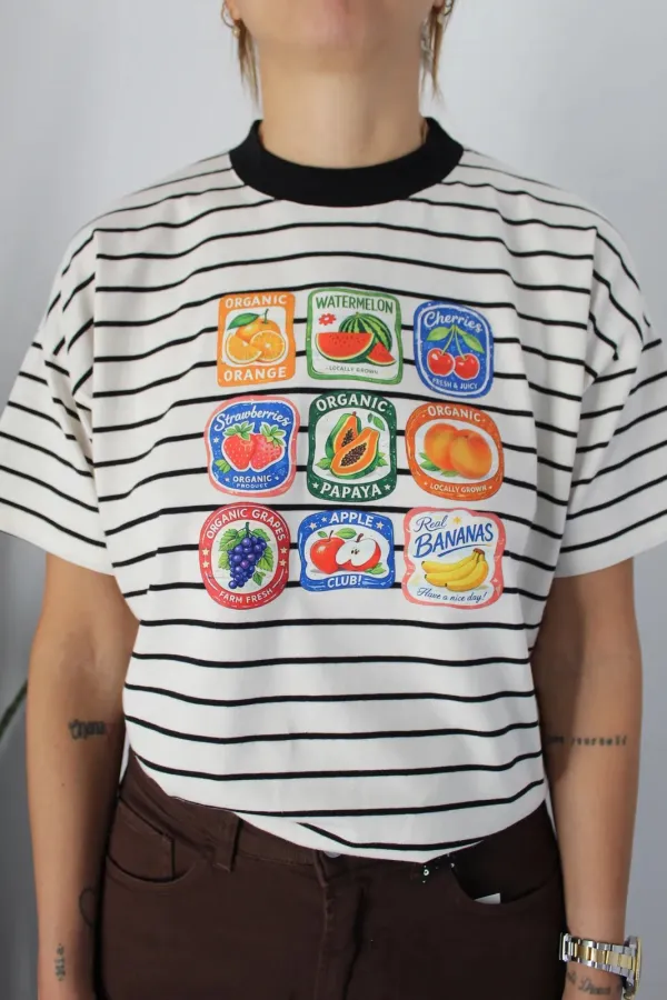 Softly Draped Graphic Crewneck Cotton Tee Finish