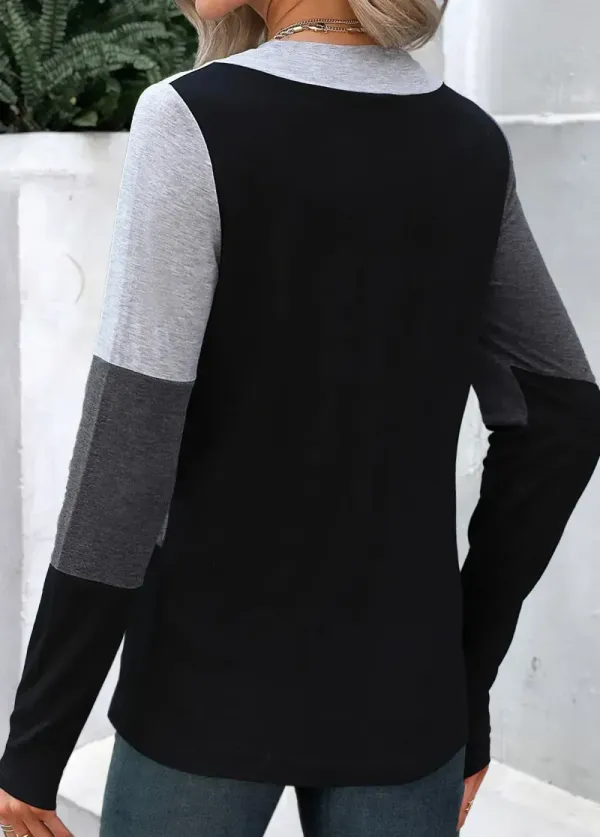 Dark Grey Marl Patchwork Long Sleeve T Shirt