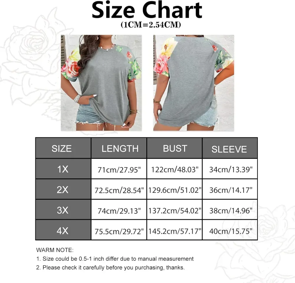 HDLTE Womens Plus Size Tops Floral Bell Sleeves Blouses Summer Crewneck Tunic Loose Casual T Shirts