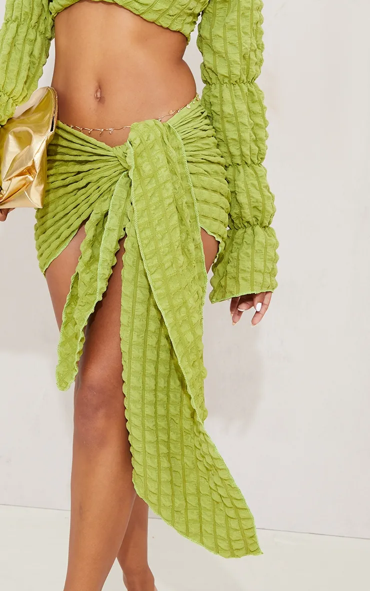 Olive Bubble Textured Tie Side Beach Sarong