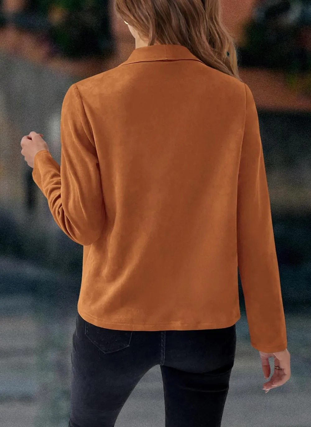 Women's Faux Suede Jackets 2023 Fall Clothes Long Sleeve Open Front Cropped Coat Outwear