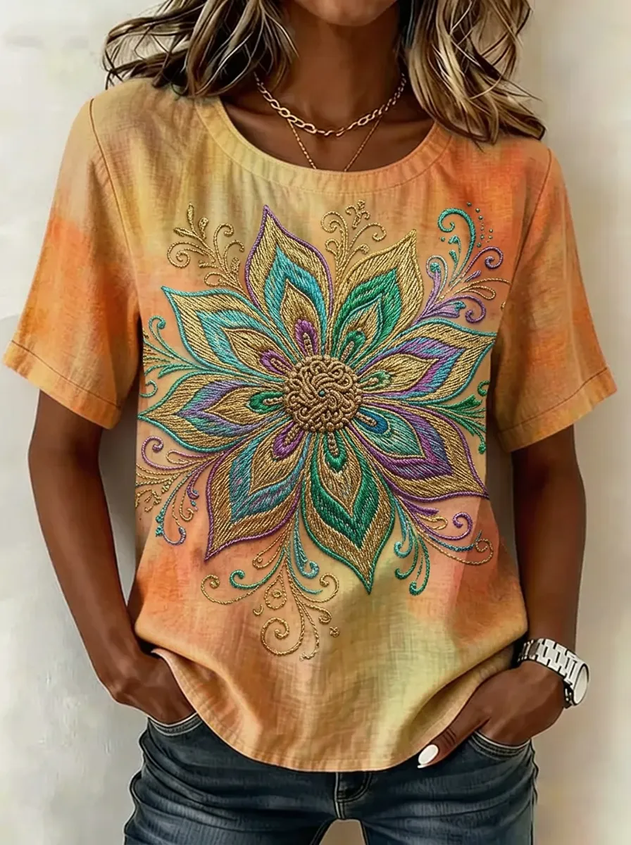 Women's Nashville Floral Mandala Tie-Dye Printed T-shirt