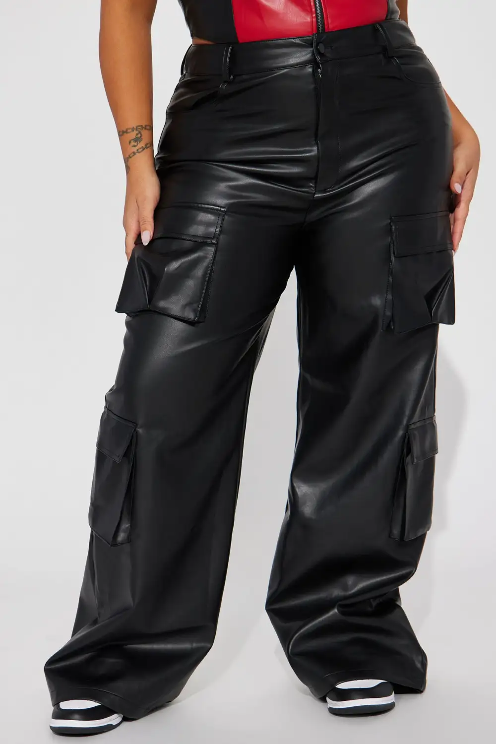 Drop A Pin Faux Leather Cargo Pant - Black