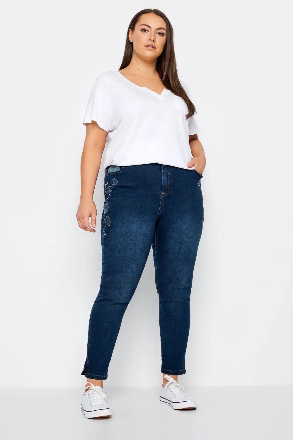 Evans Denim Floral Embroidered Jean