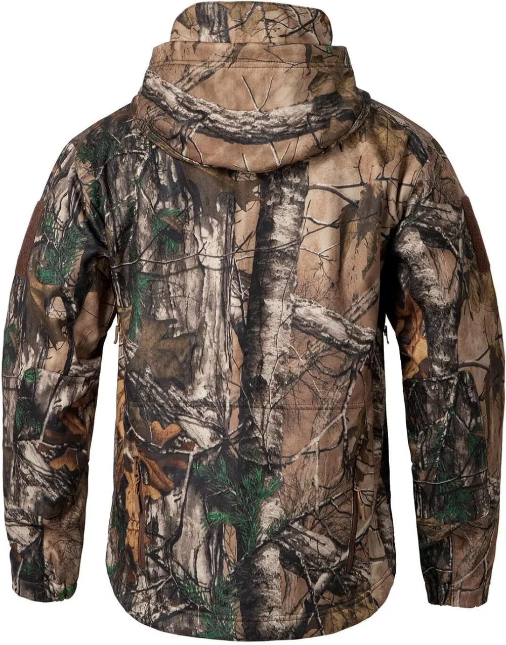 Men's Camo Quiet Hunting Jacket Waterproof Softshell Fleece Lined Camouflage Outdoor Hiking Fishing Coat