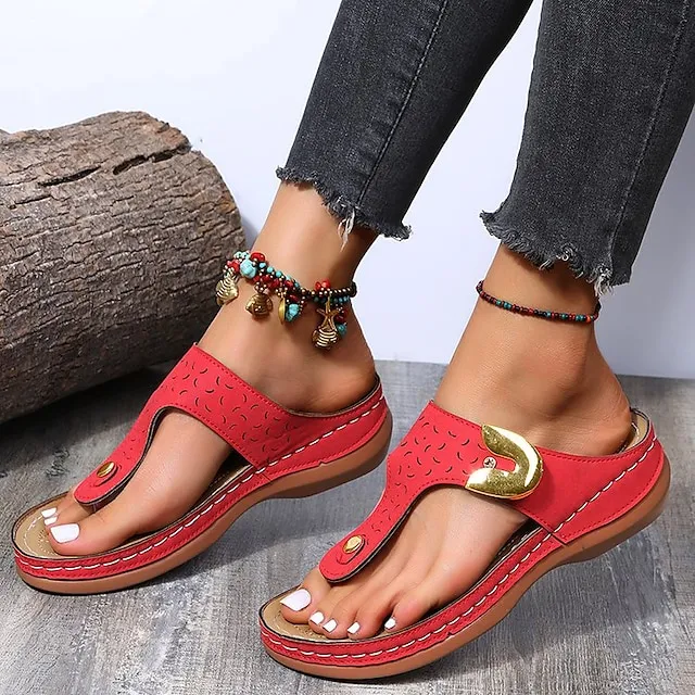 Women's Sandals Wedge Sandals Plus Size Outdoor Daily Summer Sequin Flat Heel Wedge Heel Open Toe Casual PU Leather Loafer Solid Colored Black Red Blue