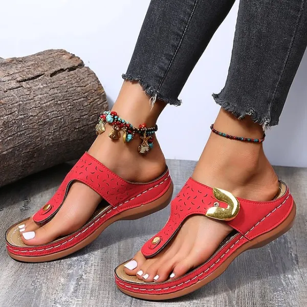Women's Sandals Wedge Sandals Plus Size Outdoor Daily Summer Sequin Flat Heel Wedge Heel Open Toe Casual PU Leather Loafer Solid Colored Black Red Blue